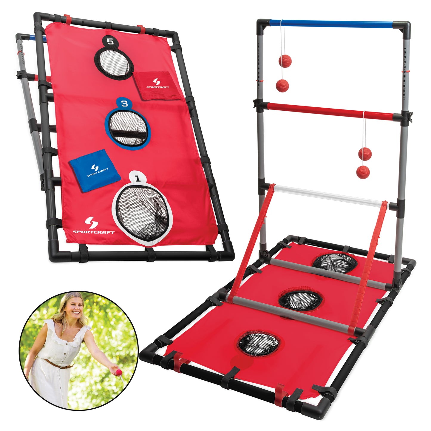 2-In-1 Ladder & Bean Bag Toss Game for up-to 2 Teams