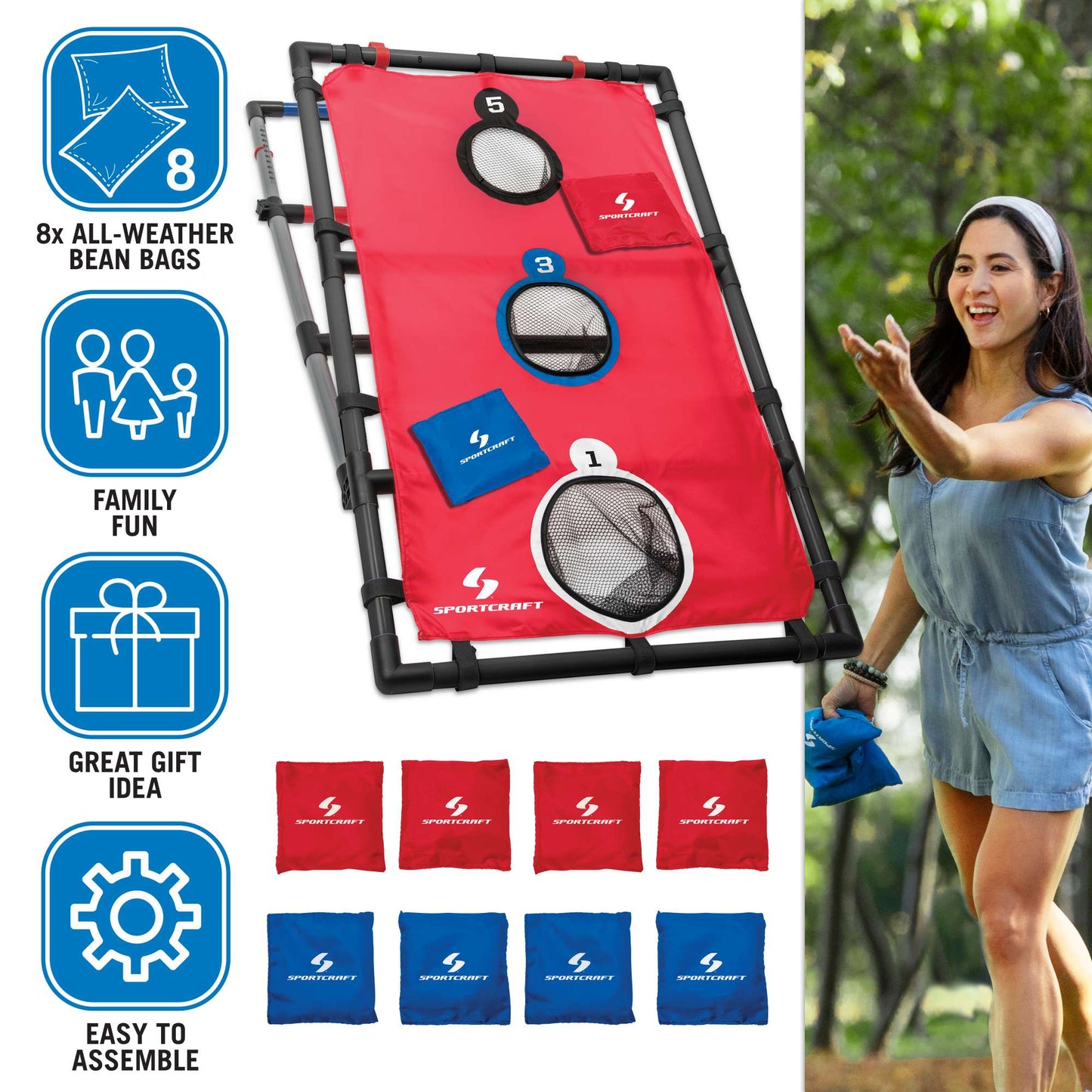 2-In-1 Ladder & Bean Bag Toss Game for up-to 2 Teams