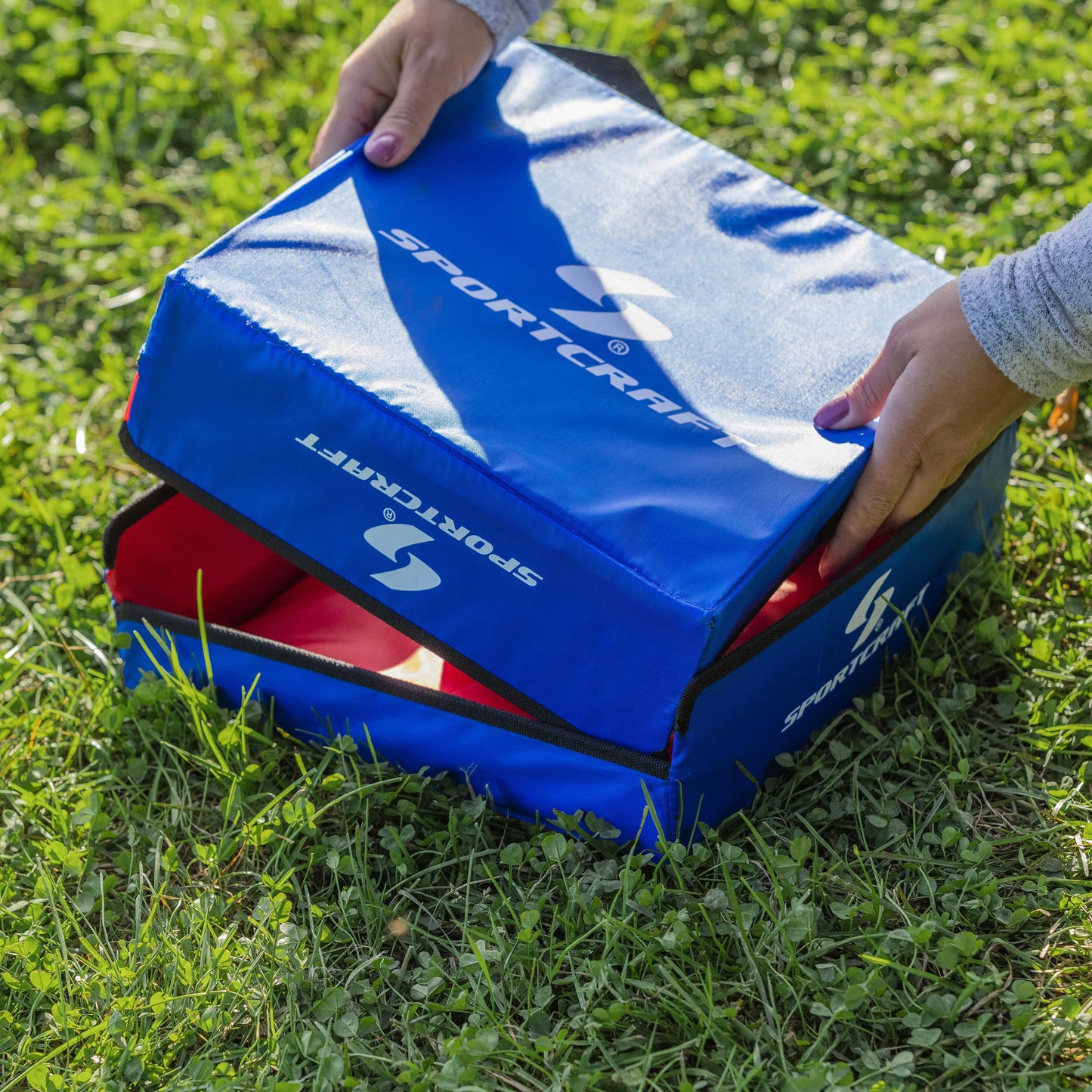 Sportcraft Washer Toss Portable game Lifestyle Image, Woman opening game for play