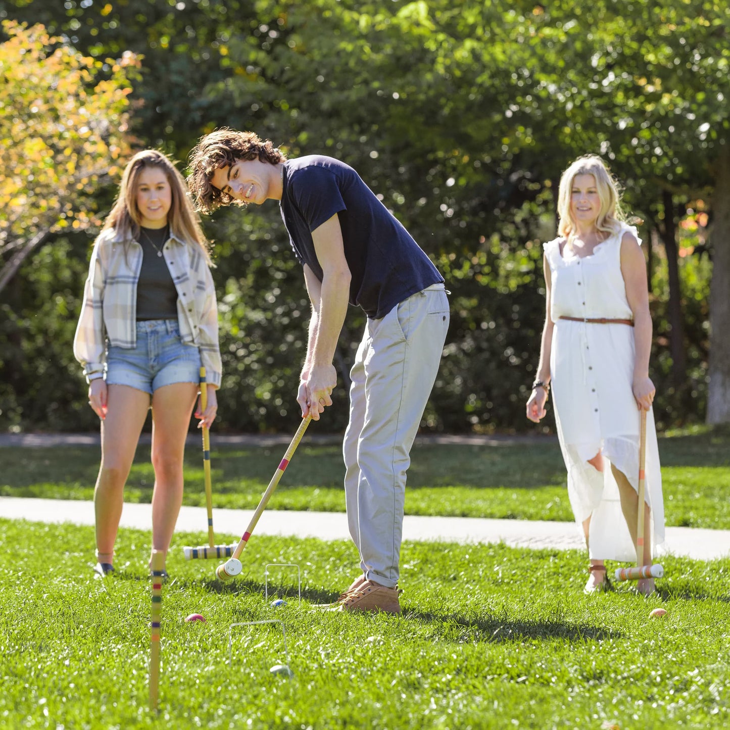 Sportcraft Croquet Set Lifestyle Image, Family playing together in a park