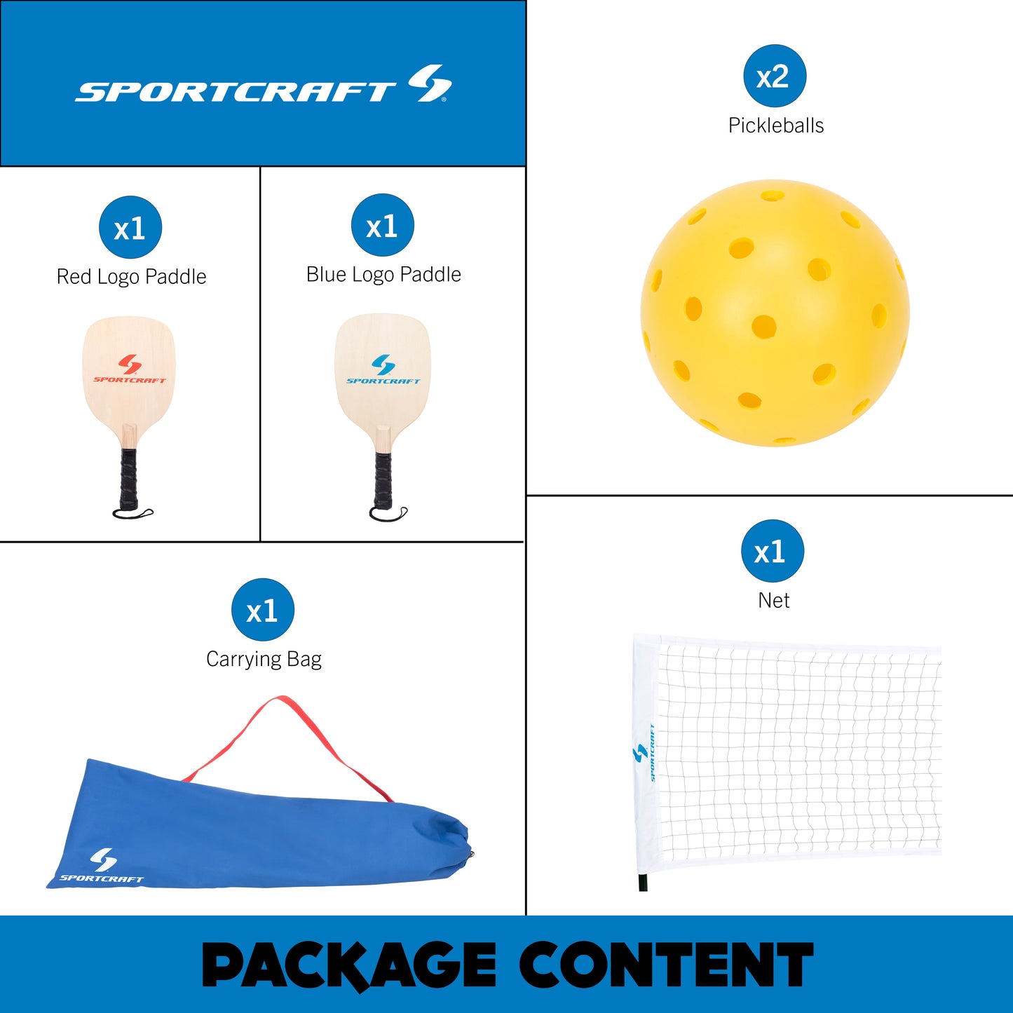 Pickleball 2-Player Set with Quick Setup Net for up-to 2 Players