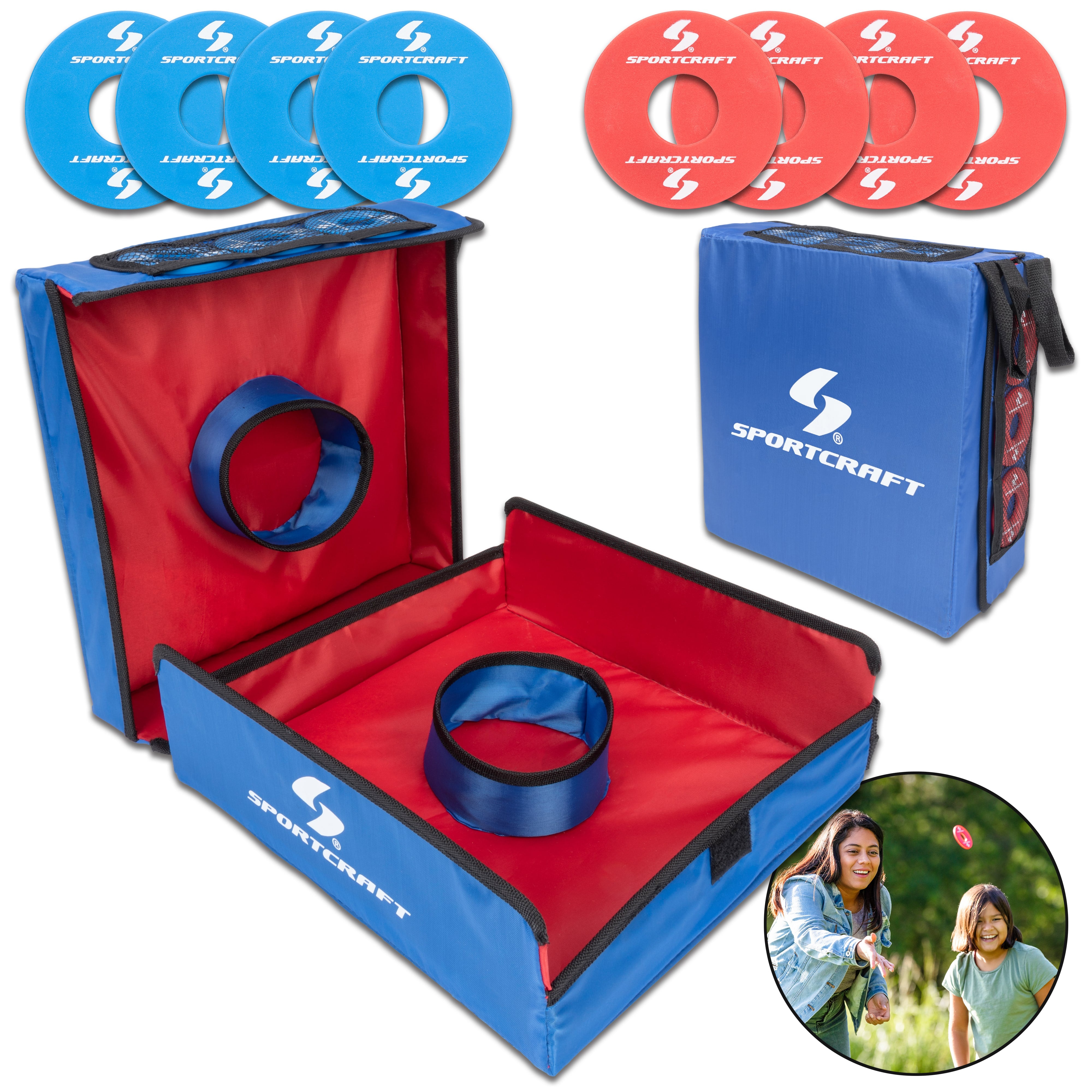 Toss Box Portable Washer Toss Game with 8 Weighted Steel Washers for up-to 2 Te ...