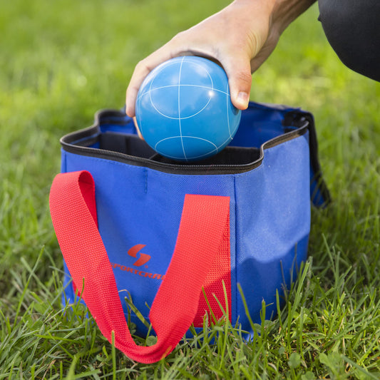 Sportcraft Bocce Ball Set Lifestyle Image, Man putting Bocce Ball in storage bag