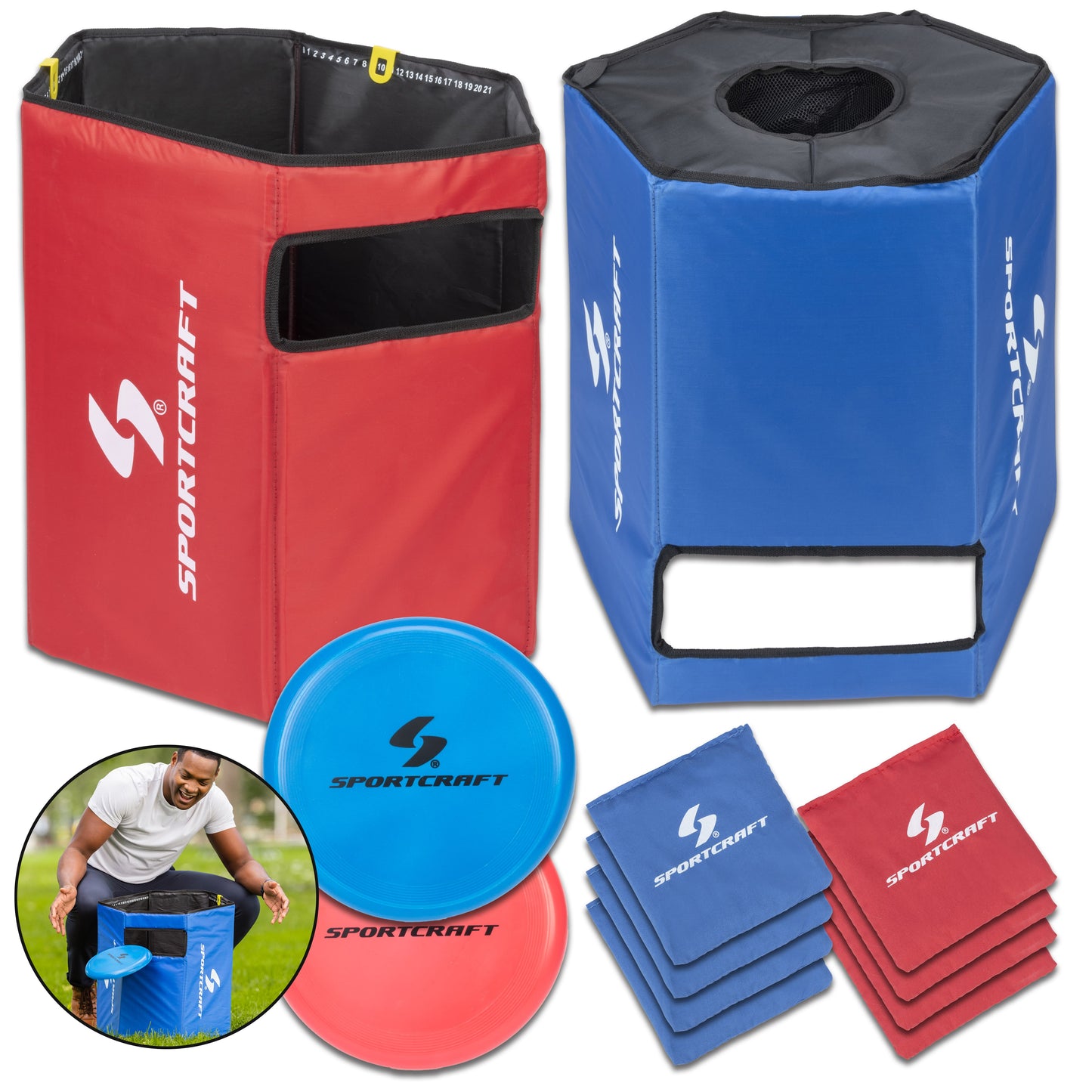 portcraft 2-In-1 Folding Disc Slam And Bean Bag Toss Game - Main product image showing complete set