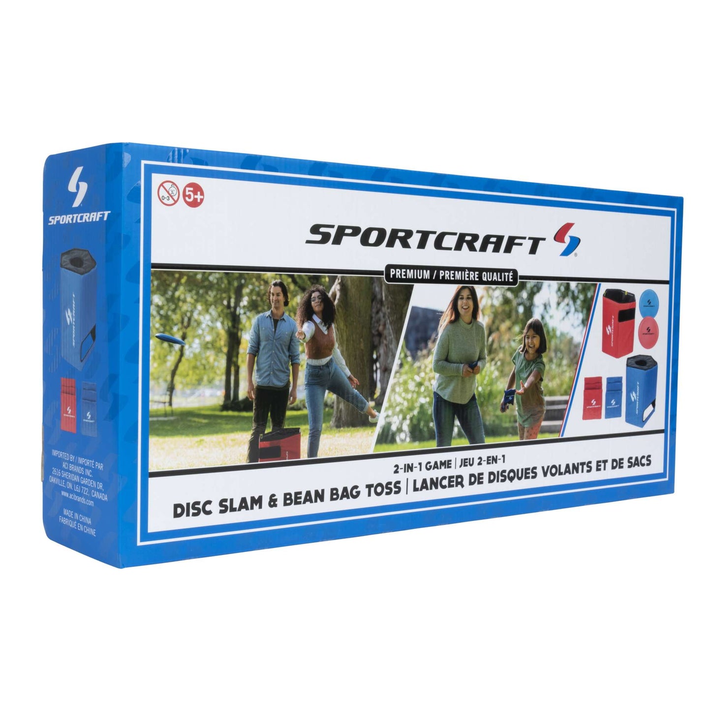 Sportcraft 2-In- 1 Folding Disc Slam And Bean Bag Toss Game packaging